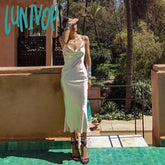 Lunivop Summer Satin Bodycon Dress Women Party New Arrivals Gold Draped Backless Sexy Celebrity